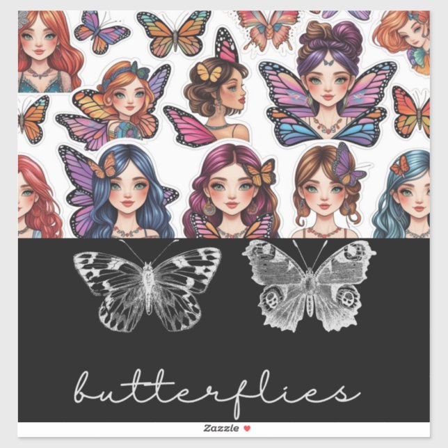 Sticker en vinyle taillé sur mesure Butterfly Woma (Feuille)