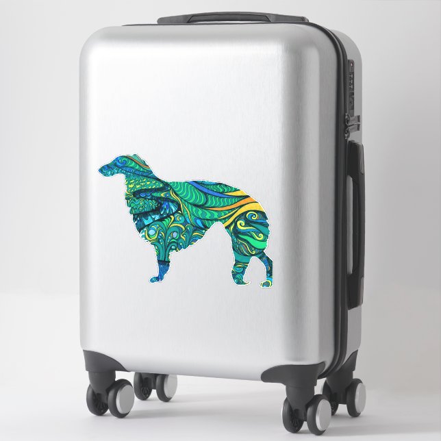 Sticker en vinyle turquoise peint Borzoi Die (Sur valise)