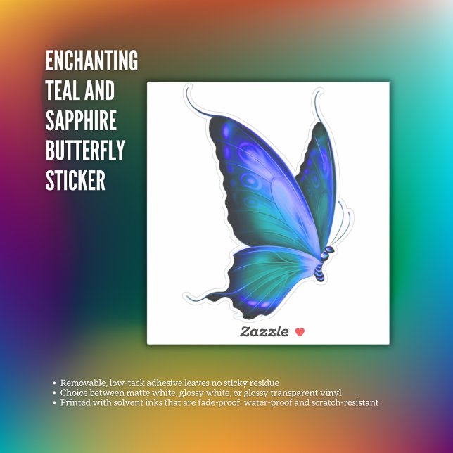Sticker Enchanter le papillon Turquoise et saphir (Enchanting Teal and Sapphire Butterfly Sticker)