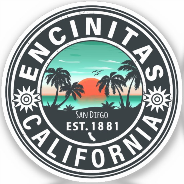 Sticker Encinitas California Retro Sunset Souvenirs 80s (Recto)
