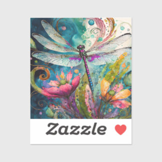 Sticker Encre et stylo Aquarelle Vinyle Dragonfly