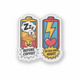 Sticker Énergie de parent drôle – Avant le café après les