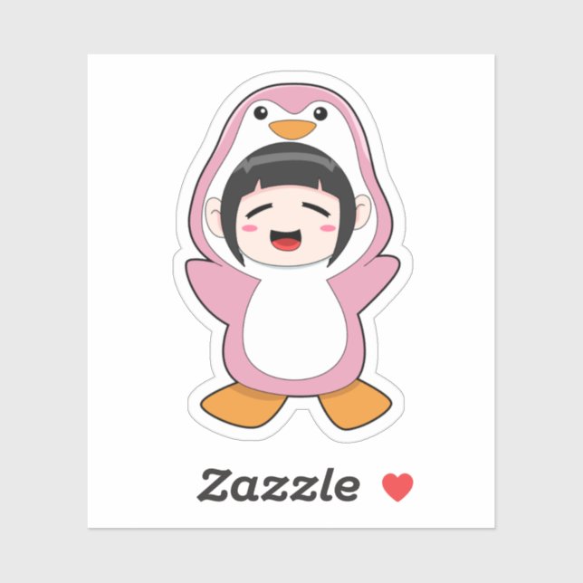 Sticker Enfant avec costume de pingouin (Feuille)