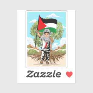 Sticker Enfant avec Keffiyeh Palestine Drapeau et olivier