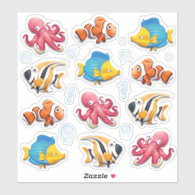 Sticker Enfant Poisson Tropical Coloré (Feuille)