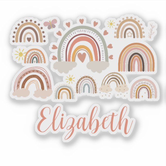Sticker Enfants arc-en-ciel Boho personnalisés (Devant)