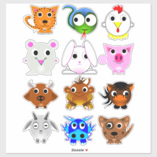 Sticker Enfants chinois Zodiac Signes dessin animé Animaux