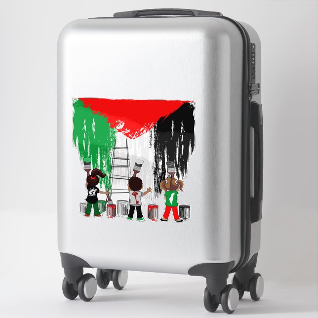 Sticker Enfants de Gaza peignant le drapeau de la Palestin (Sur valise)