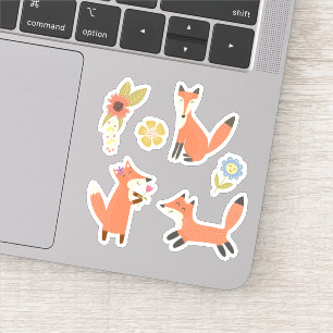 Sticker Enfants Foxes de renard sympa avec fleurs