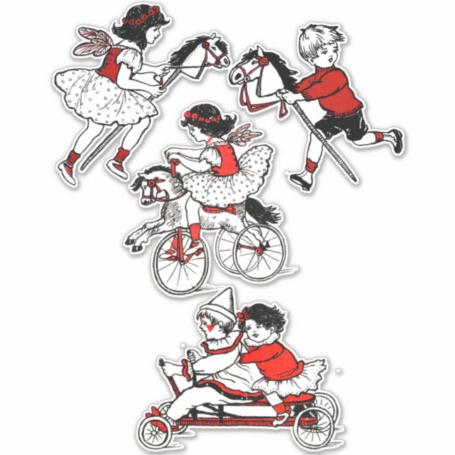 Sticker Enfants Jouer avec des jouets illustration Vintage (Devant)