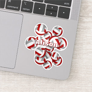 Sticker enfants nom rouge gris équipe couleurs volleyballs