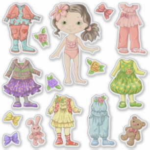 Sticker Enfants Robe-A-Brunette-Poupée