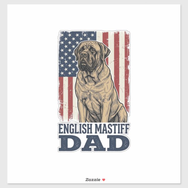 Sticker English Mastiff Dad Patriotic Vintage Dog Design_1 (Feuille)