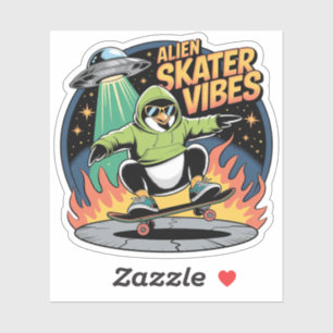 Sticker Enlèvement d'alien de manchot skateur UFO