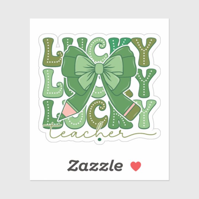Sticker Enseignante Chanceuse Ruban Crayon St Patrick Coqu (Feuille)