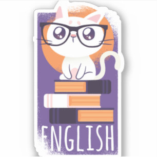 Sticker ENSEIGNANTS ANGLAIS Cadeau - Cute Kawaii Chat Purp
