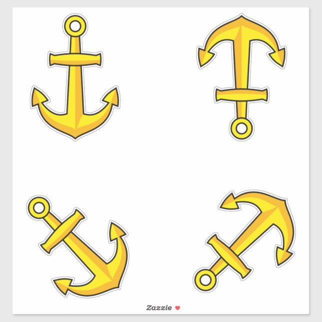 Sticker Ensemble d'ancre de bateau doré de dessin animé (Feuille)