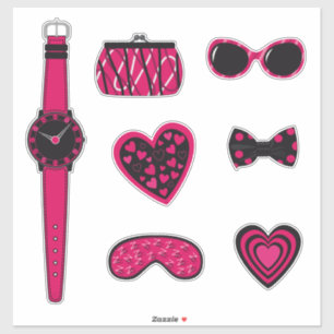 Sticker Ensemble d'articles roses et noirs