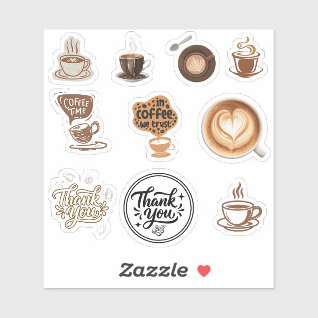 Sticker Ensemble d'autocollants Café Brun Vintage Merci (Feuille)