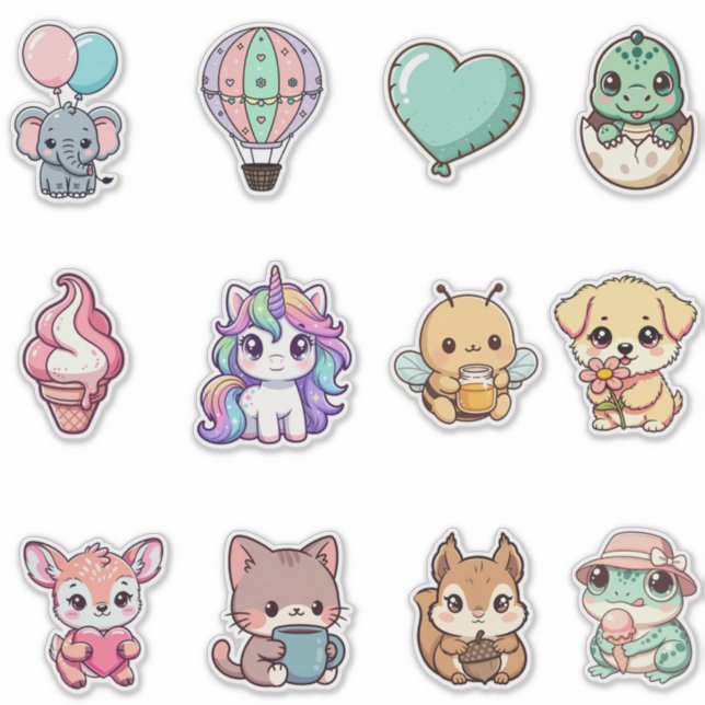 Sticker Ensemble d'autocollants d'animaux Kawaii – Animaux (Devant)