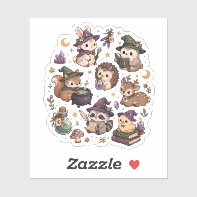 Sticker Ensemble d'autocollants d'animaux magiques de forê (Feuille)