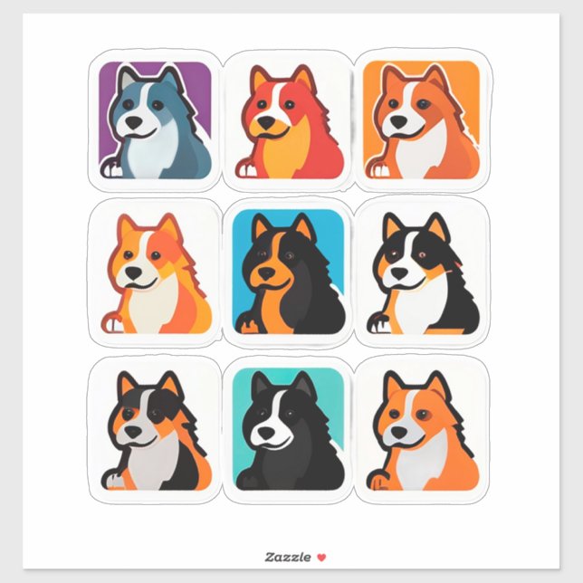 Sticker Ensemble d'autocollants de chien de dessin animé m (Feuille)