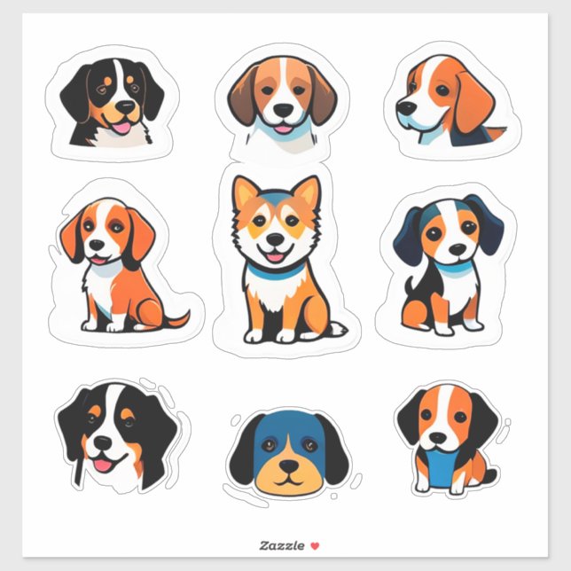 Sticker Ensemble d'autocollants de chien de dessin animé m (Feuille)