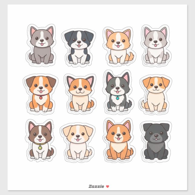 Sticker Ensemble d'autocollants de chien de dessin animé m (Feuille)