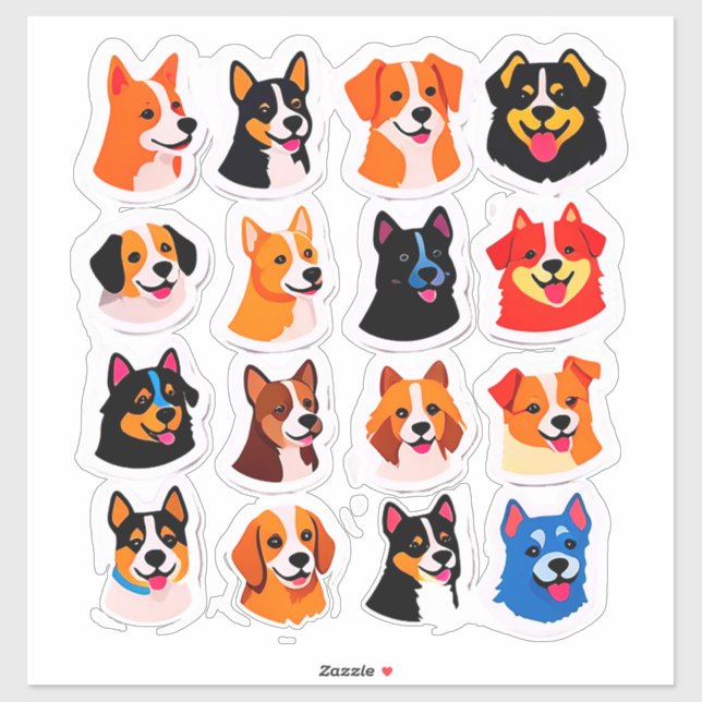 Sticker Ensemble d'autocollants de chien de dessin animé m (Feuille)