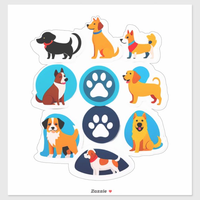 Sticker Ensemble d'autocollants de chien de dessin animé m (Feuille)