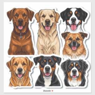 Sticker Ensemble d'autocollants de chiens avec visage déta