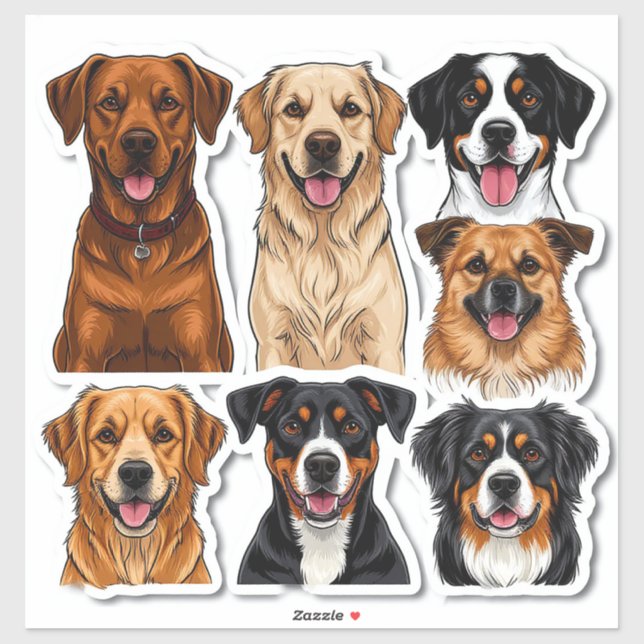 Sticker Ensemble d'autocollants de chiens avec visage déta (Feuille)