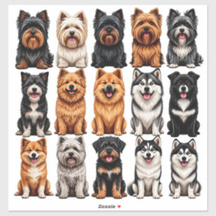 Sticker Ensemble d'autocollants de chiens avec visage déta