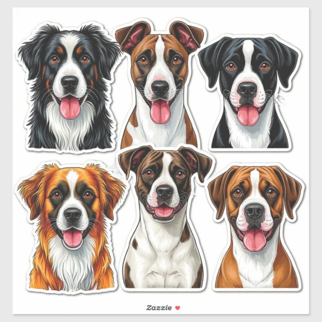 Sticker Ensemble d'autocollants de chiens avec visage déta (Feuille)