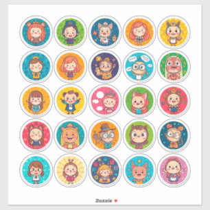Sticker Ensemble d'autocollants de dessins animés colorés 