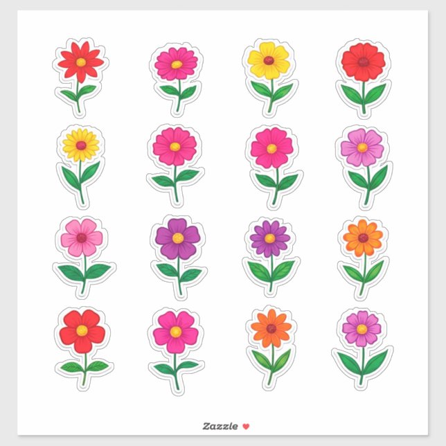 Sticker Ensemble d'autocollants de fleurs colorés (Feuille)
