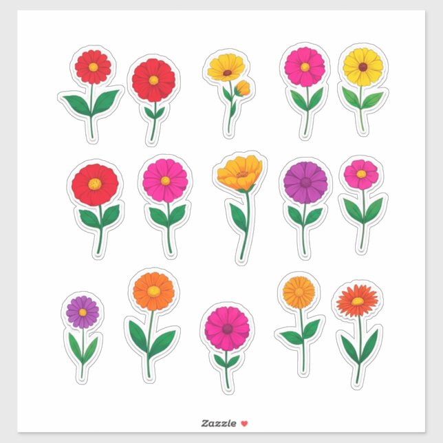 Sticker Ensemble d'autocollants de fleurs colorés (Feuille)