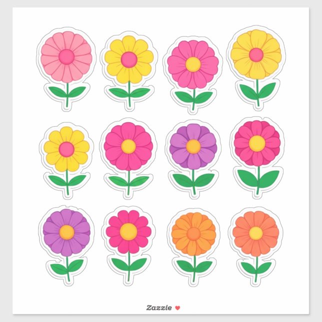 Sticker Ensemble d'autocollants de fleurs colorés (Feuille)