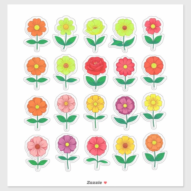 Sticker Ensemble d'autocollants de fleurs colorés (Feuille)