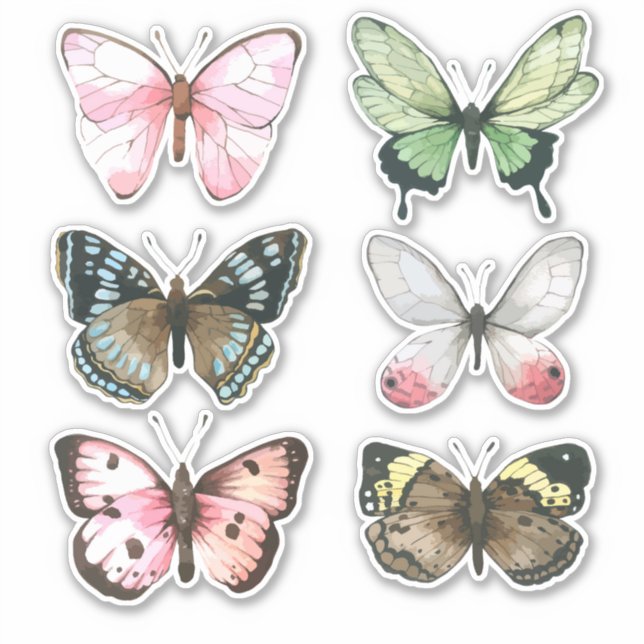 Sticker Ensemble d'autocollants de papillons d'aquarelle (Devant)