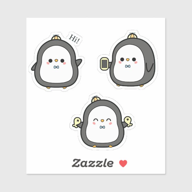 Sticker Ensemble d'autocollants de pingouin mignon Kawaii (Feuille)