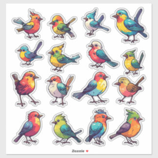 Sticker Ensemble d'autocollants d'oiseaux colorés de style