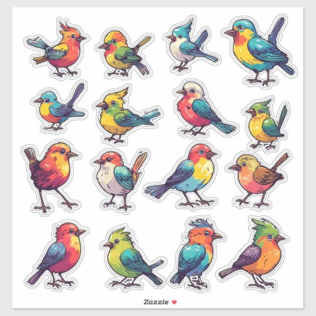 Sticker Ensemble d'autocollants d'oiseaux colorés de style (Feuille)