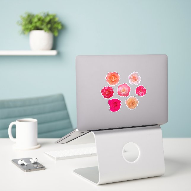 Sticker Ensemble d'autocollants en vinyle Roses – 7 Fleurs (Ordinateur portable sur le bureau)