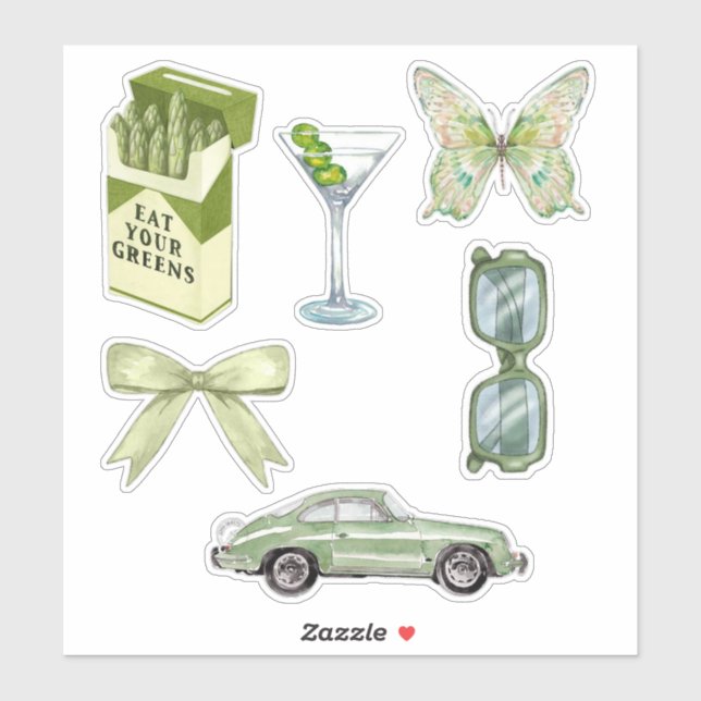 Sticker Ensemble d'autocollants esthétiques Green Coquette (Feuille)