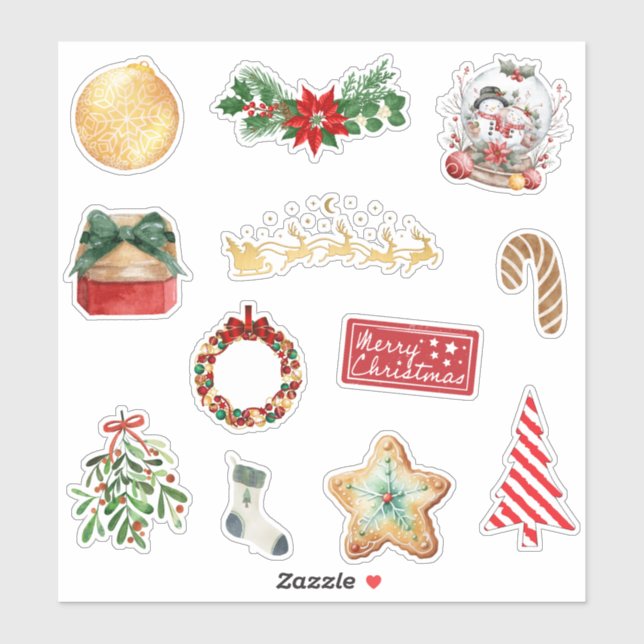 Sticker Ensemble d'autocollants festifs de Noël mignons (Feuille)