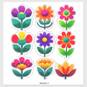 Sticker Ensemble d'autocollants floraux colorés avec des f