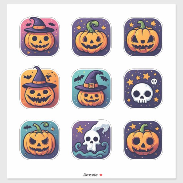 Sticker Ensemble d'autocollants Halloween Citrouille Fantô (Feuille)