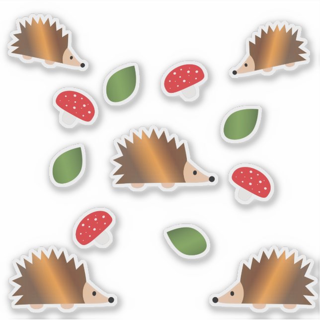 Sticker Ensemble d'autocollants Hérissons et Champignons (Devant)