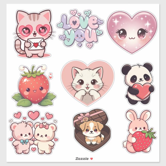 Sticker Ensemble d'autocollants Kawaii mignons – Emojis, c (Feuille)